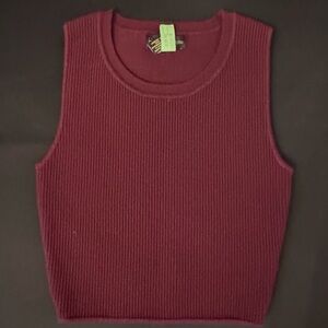 Burgundy House Of Harlow 1960 Ribbed Cropped Sleeveless Sweater small